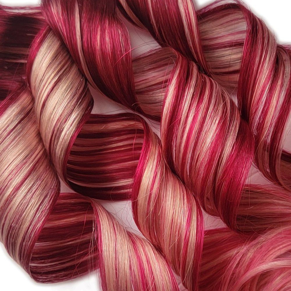 16 inch Candy Cane Red Pink Ombre Colored Clip in Remy Human Hair Extesions